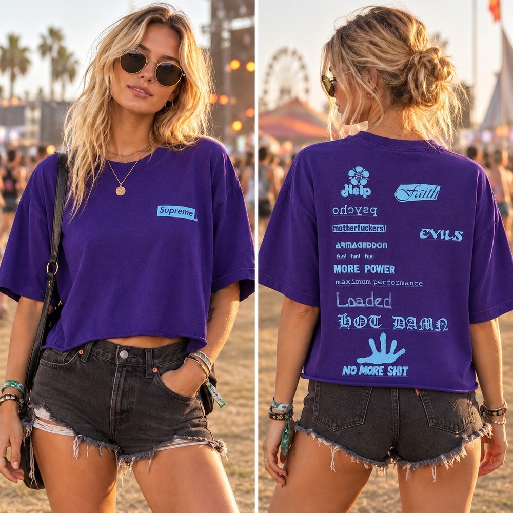 Supreme Purple Graphic Box Logo T-Shirt Large More Power No More Shit Tee